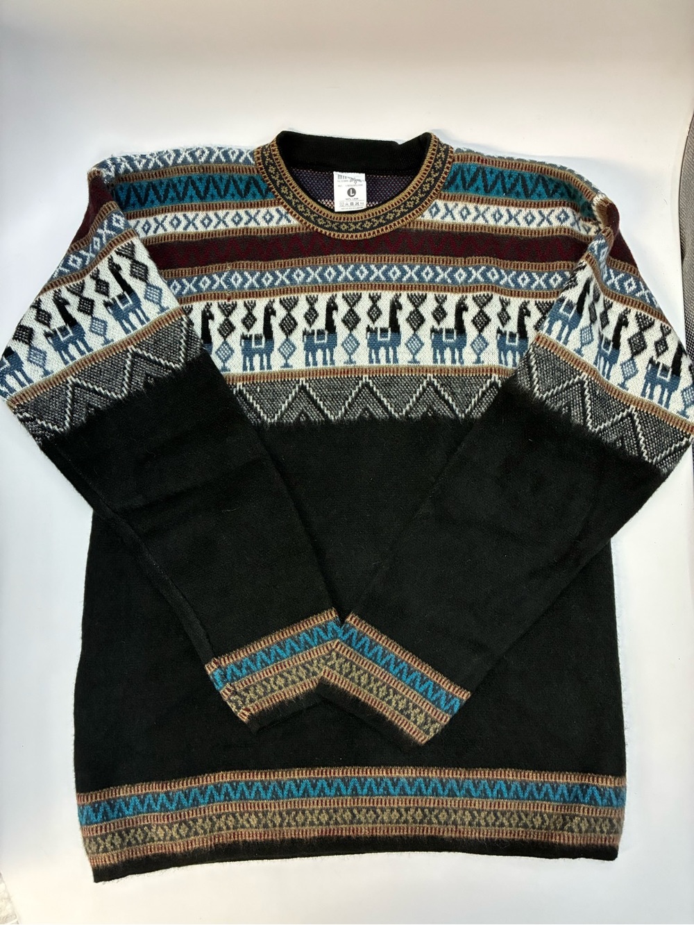 100% Wool Alpaca Sweater from Ecuador, Andean Fair Isle, Men’s Large